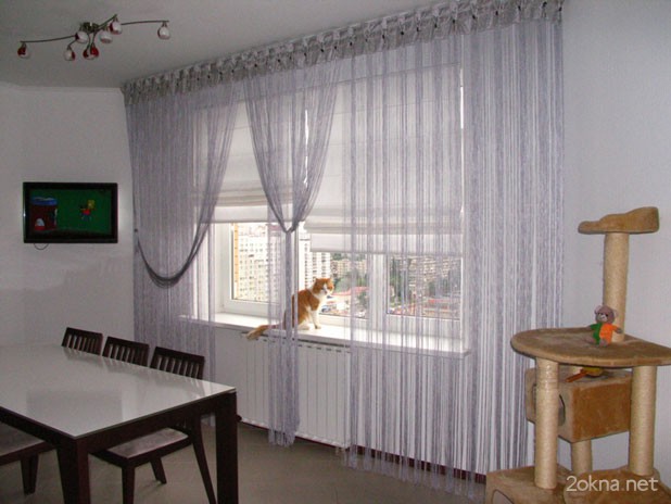 Веревочные шторы в интерьере кухни